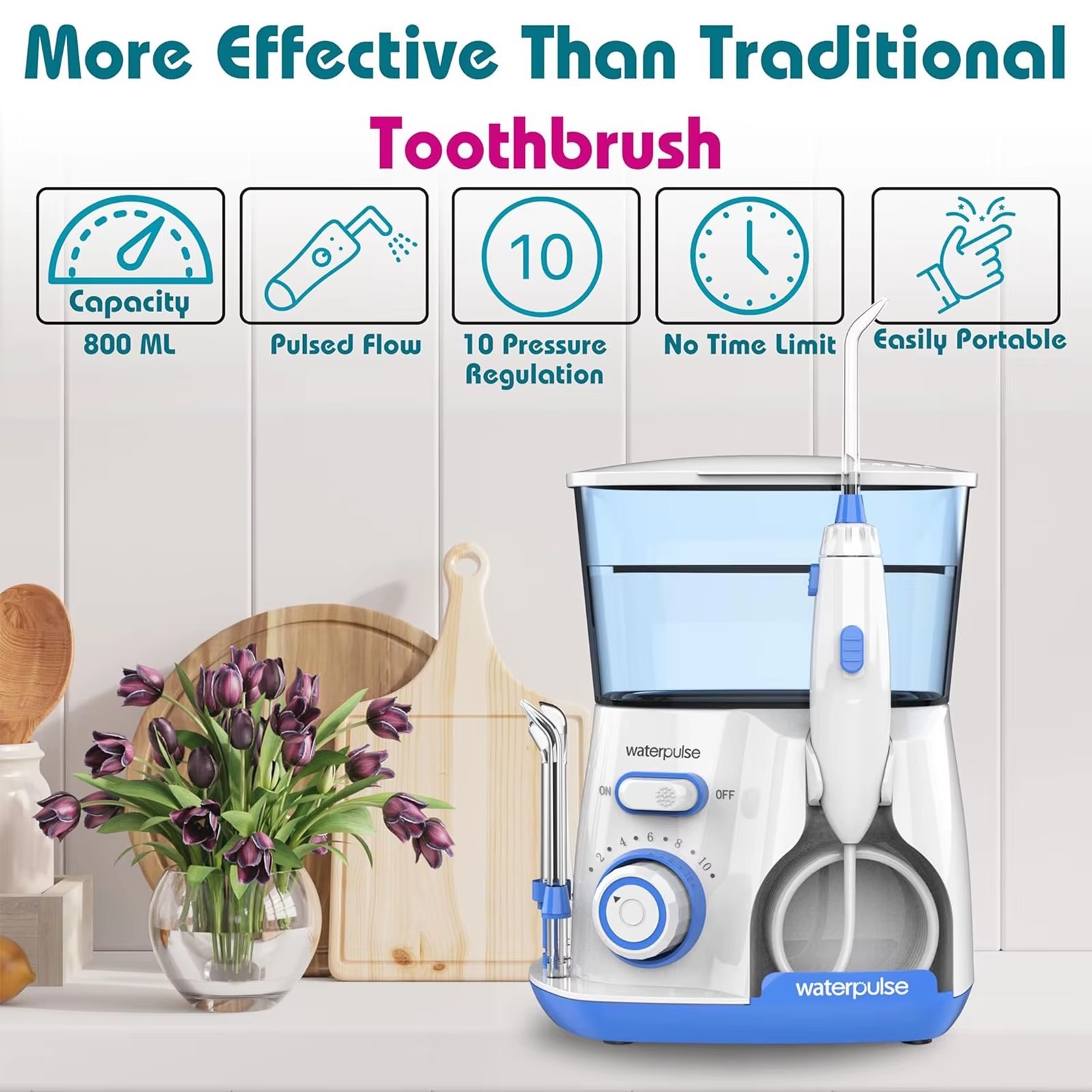 800ML Electric Water Flosser Oral Irrigator Dental Teeth Cleaner with 5 Tips - Image 6