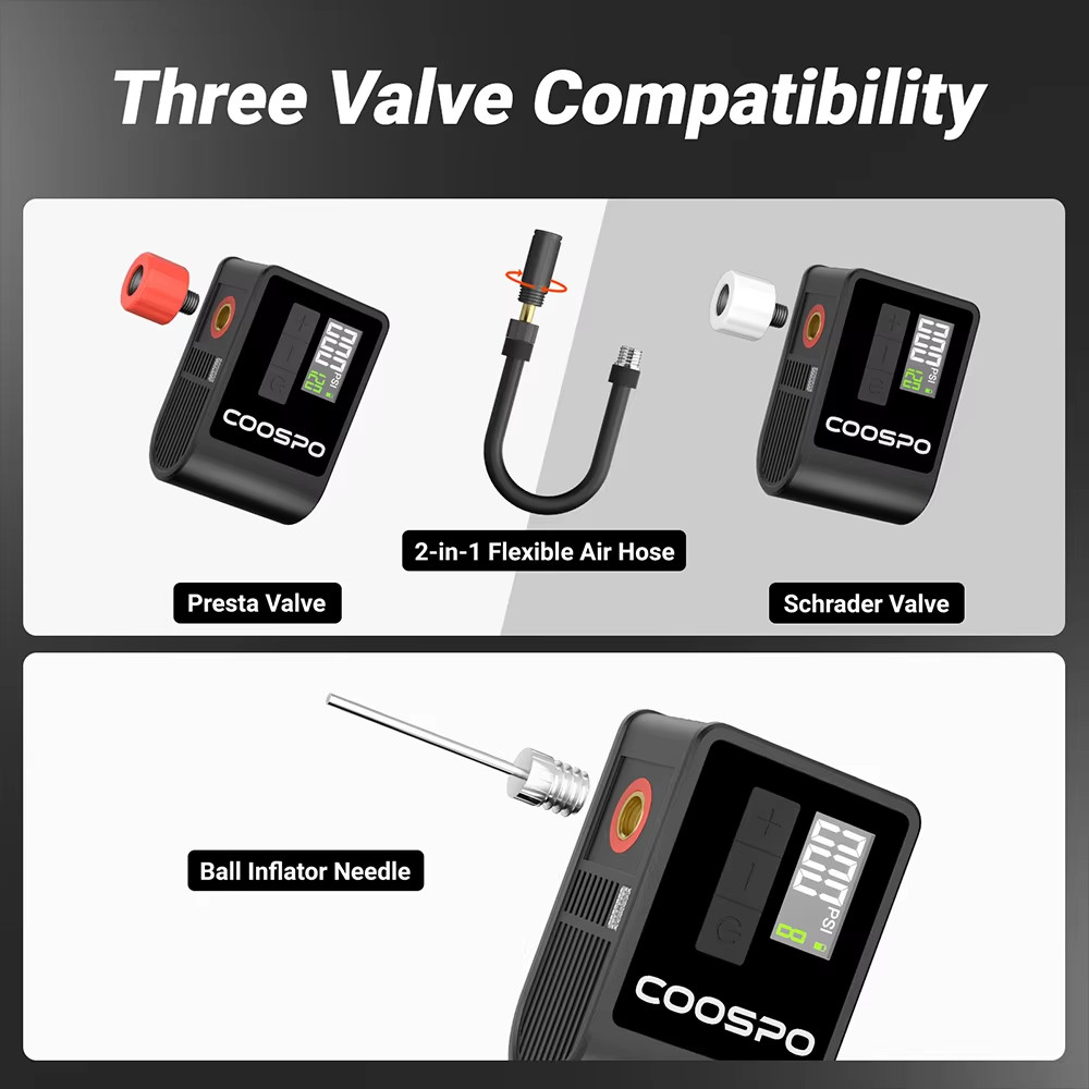 COOSPO Mini Electric Air Pump Portable Digital Inflator 120PSI 500mAh MTB Road - Image 2