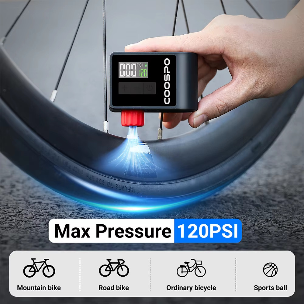COOSPO Mini Electric Air Pump Portable Digital Inflator 120PSI 500mAh MTB Road - Image 3