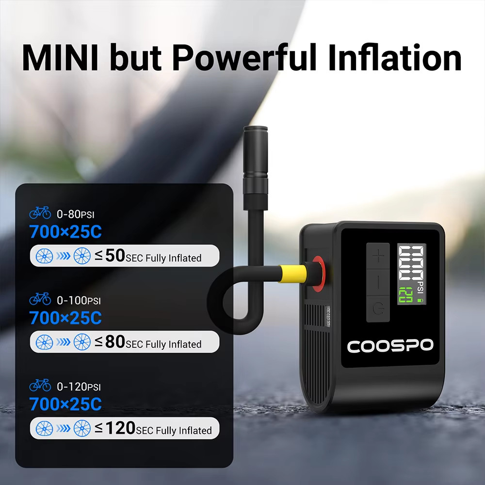 COOSPO Mini Electric Air Pump Portable Digital Inflator 120PSI 500mAh MTB Road - Image 4