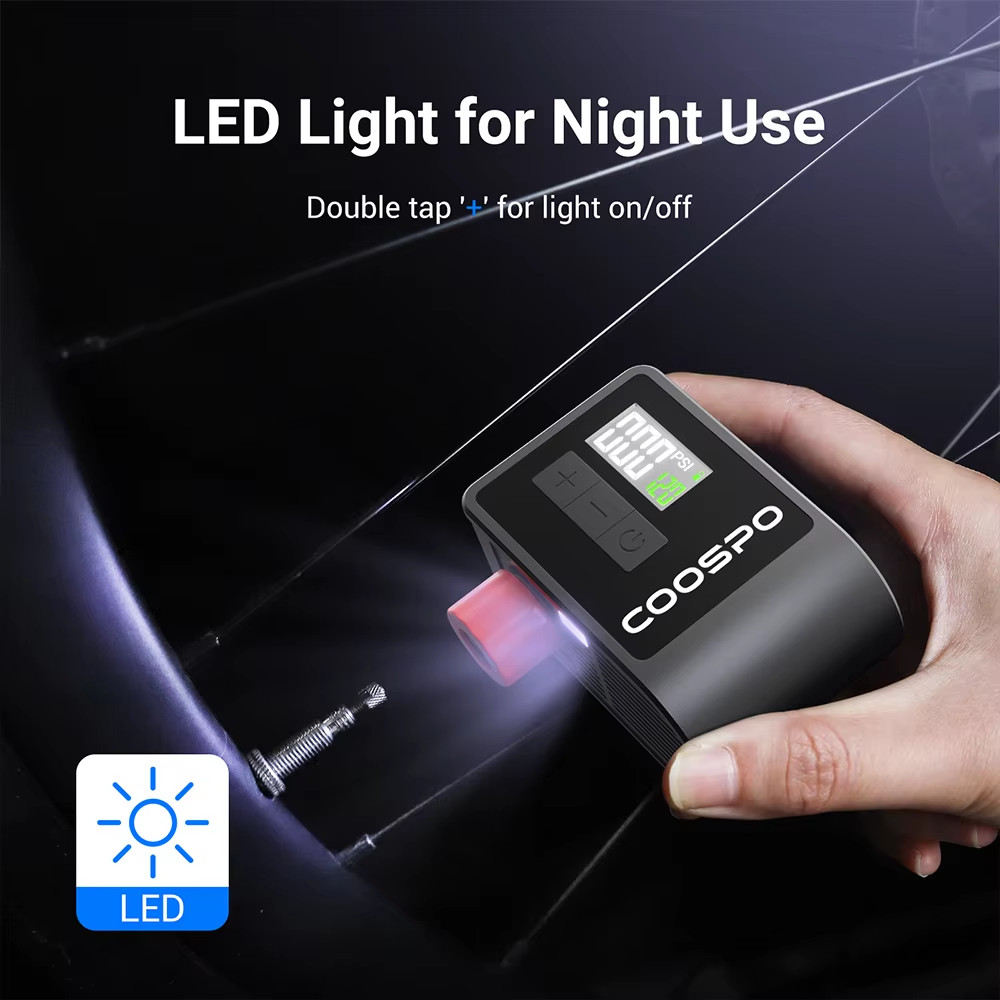 COOSPO Mini Electric Air Pump Portable Digital Inflator 120PSI 500mAh MTB Road - Image 6