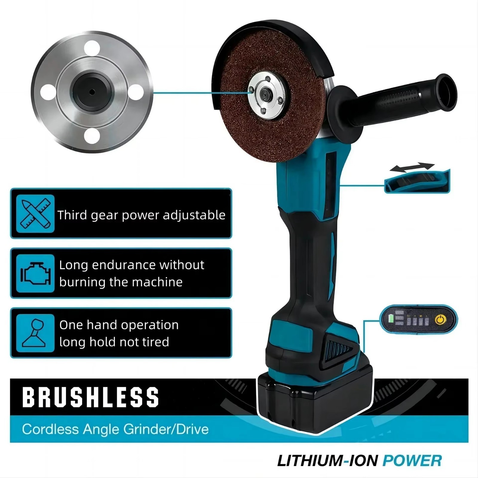 DGA404 Style Brushless Cordless Angle Grinder 125mm For Makita 18V LXT Bare Tool - Image 6