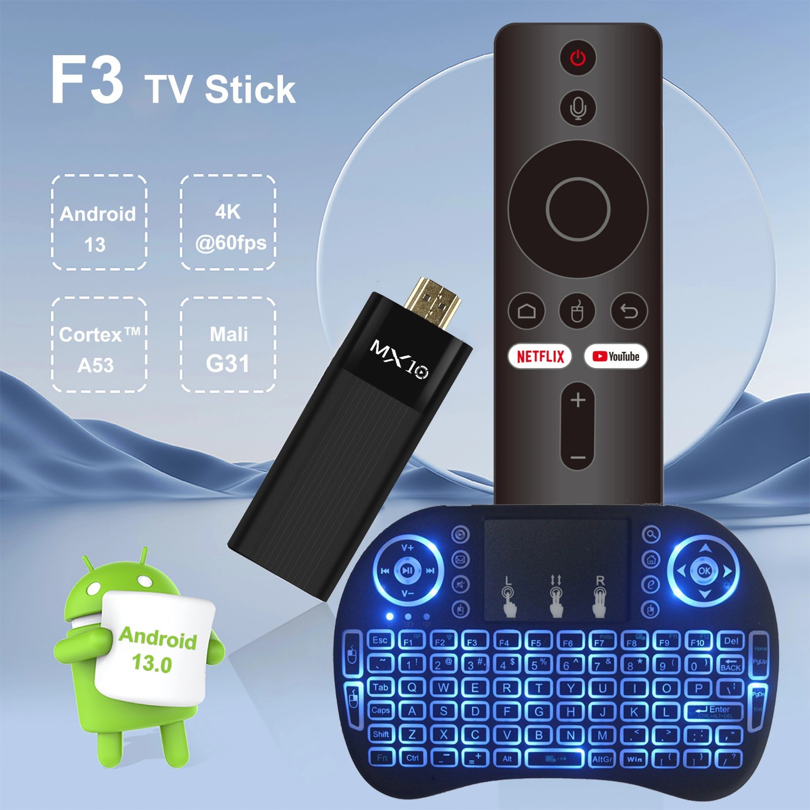 MX10-F3 Android TV Stick Media Player 2GB 16GB Dual Band WiFi Quad Core - Image 2