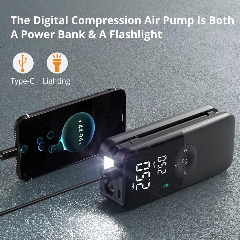 Rechargeable Digital Air Pump Tyre Inflator Cordless Compressor Car Bike 94PSI - Image 3