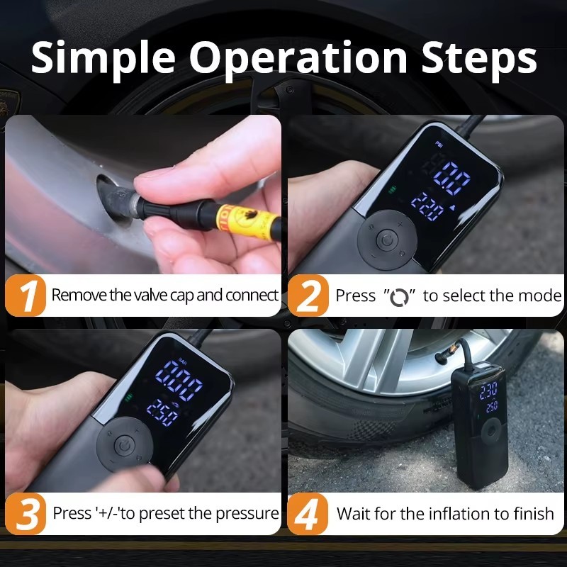 Rechargeable Digital Air Pump Tyre Inflator Cordless Compressor Car Bike 94PSI - Image 7