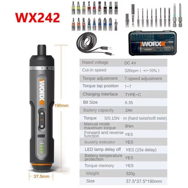 Worx 4V Electrical Screwdriver Set WX242 Smart Cordless Electric Screwdriver - Image 4